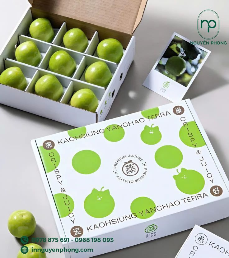 in hộp giấy đựng trái cây cao cấp cho món quà sang trọng
